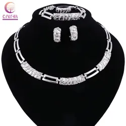 Silver plated Women jewelry sets with earrings statement necklace for party wedding boho crystal Trendy fashion necklace