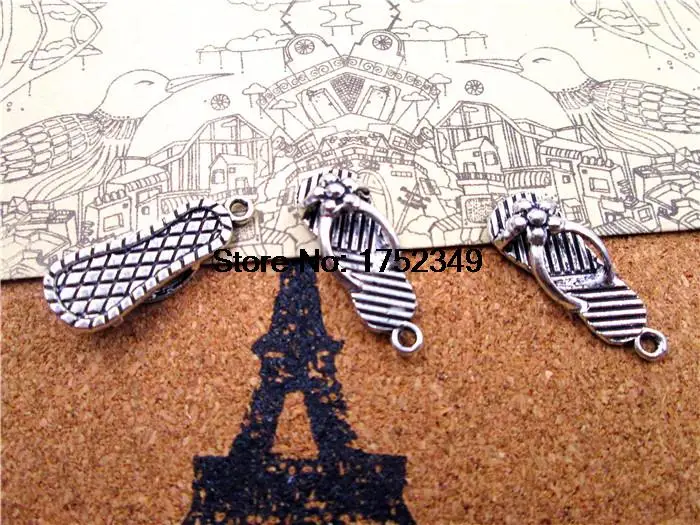 10PCS - Slippers Charm - 3D Silver Flip Flops Pendants,Sandals Charms,Jewelry Making Findings, 23x9mm