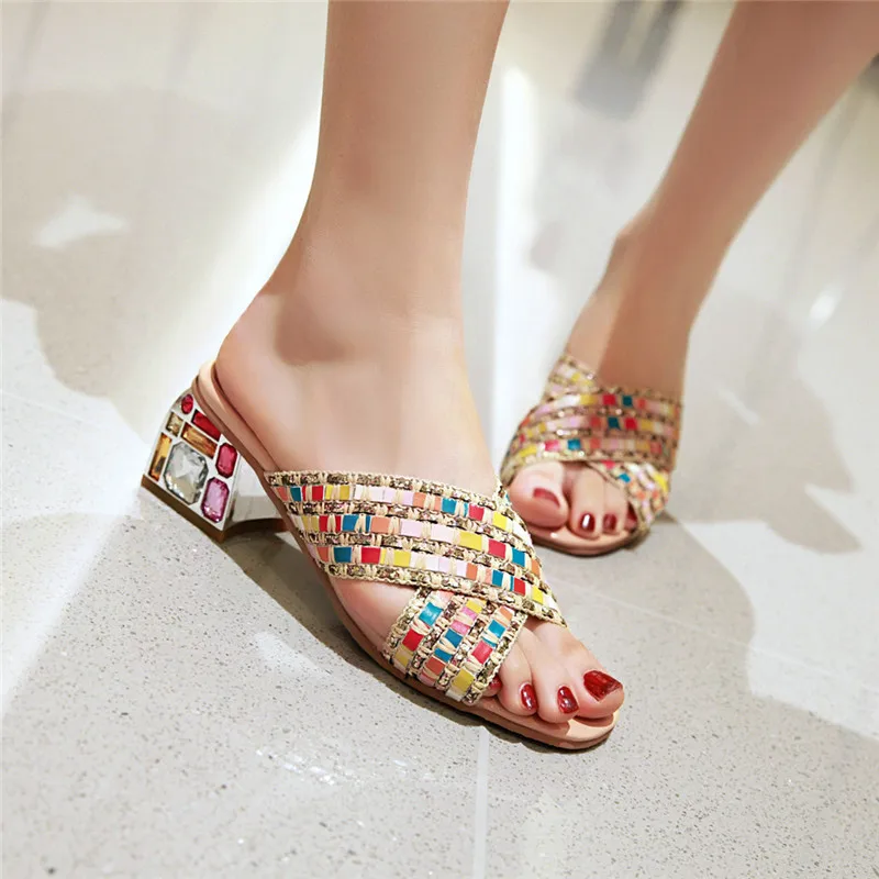 MoonMeek Large size 34-46 new summer sandals crystal square high heels shoes slingback ladies prom shoes women sandals 2020