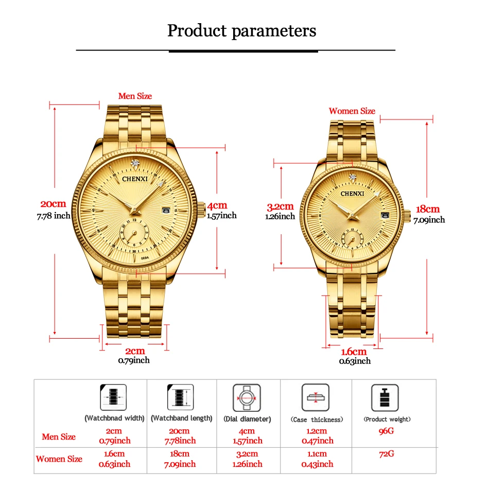 CHENXI Hot Fashion Creative Watches Women Men Quartz Watch Golden lovers\' Wristwatches Luxury Clock Brand Watches relojes hombre