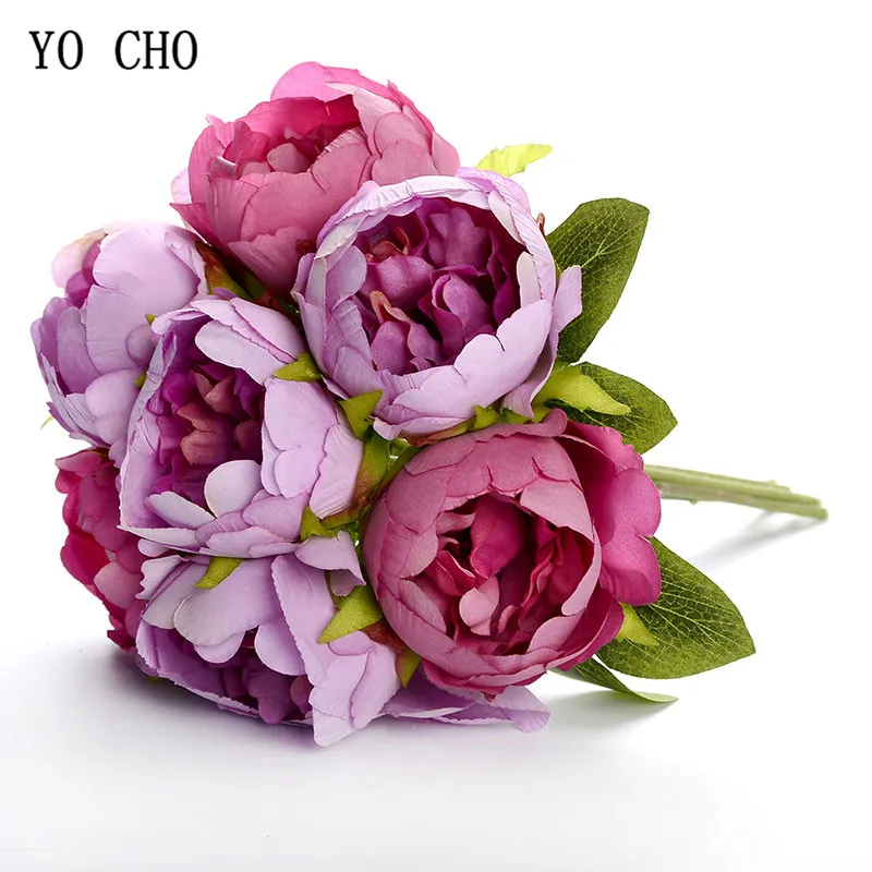 YO CHO Wedding Bouquet Silk Pink Rose Peony Bridal Bouquet White Purple Wedding Bouquet for Bridesmaids Mariage Wedding Supplies