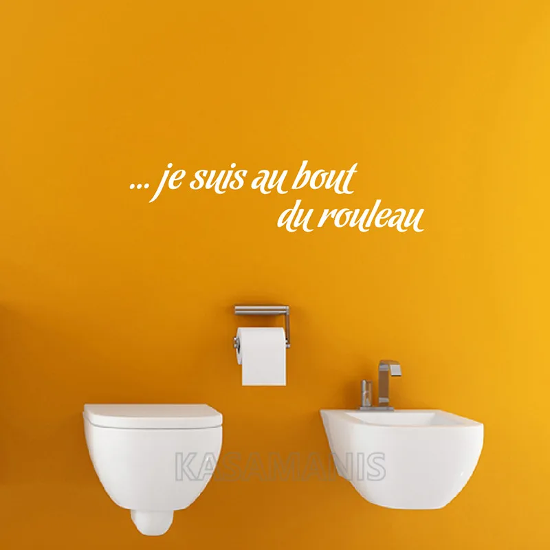 French Funny Je suis au bout du rouleau Toilet Mural Decals , Washroom WC Saying Vinyl Art Sticker France Home Bathroom Decor