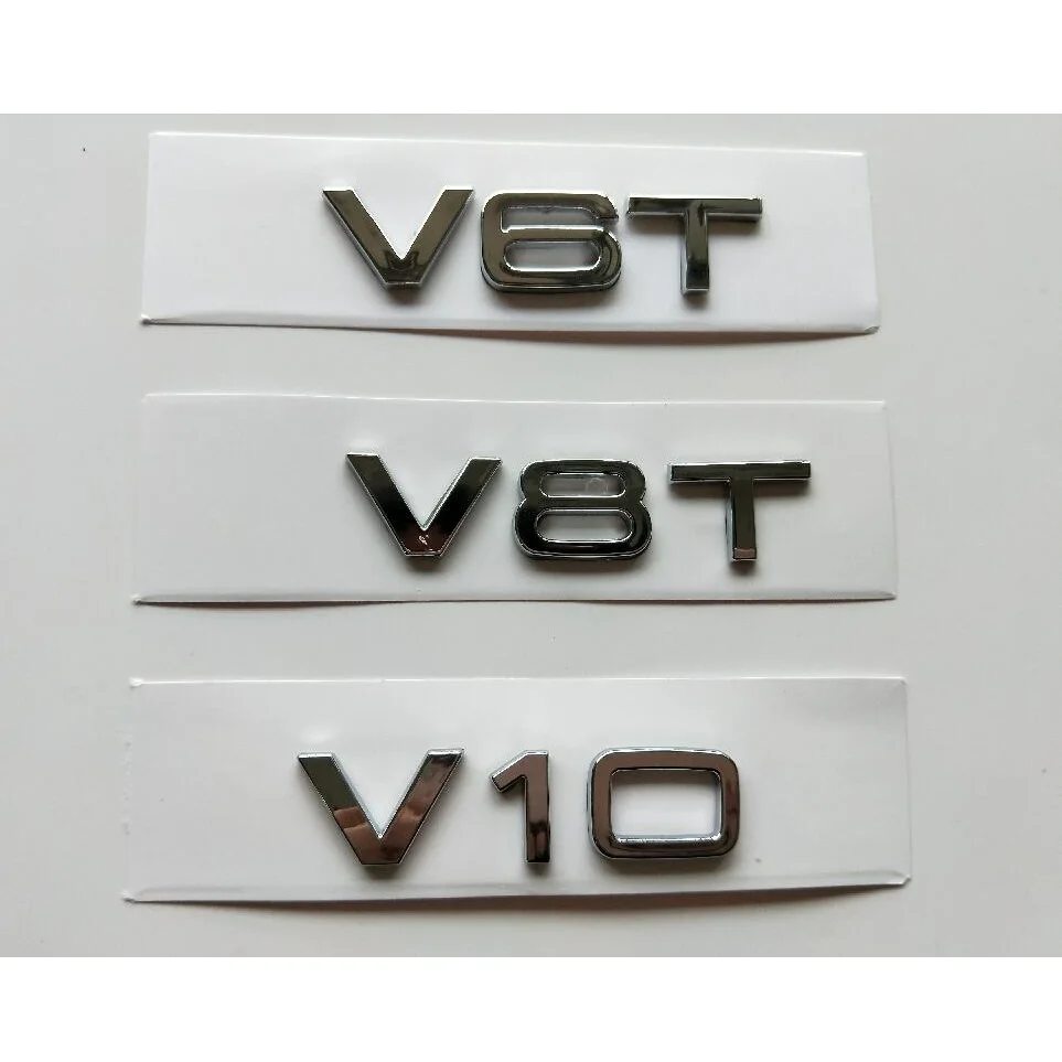 Chrome Shiny Silver Letters V6 T V 8T V10 W 12 Fender Badges Emblems for Audi A3 A4 A6 A7 A8 S3 S4 R8 RSQ5 Q5 V6T V8T W12