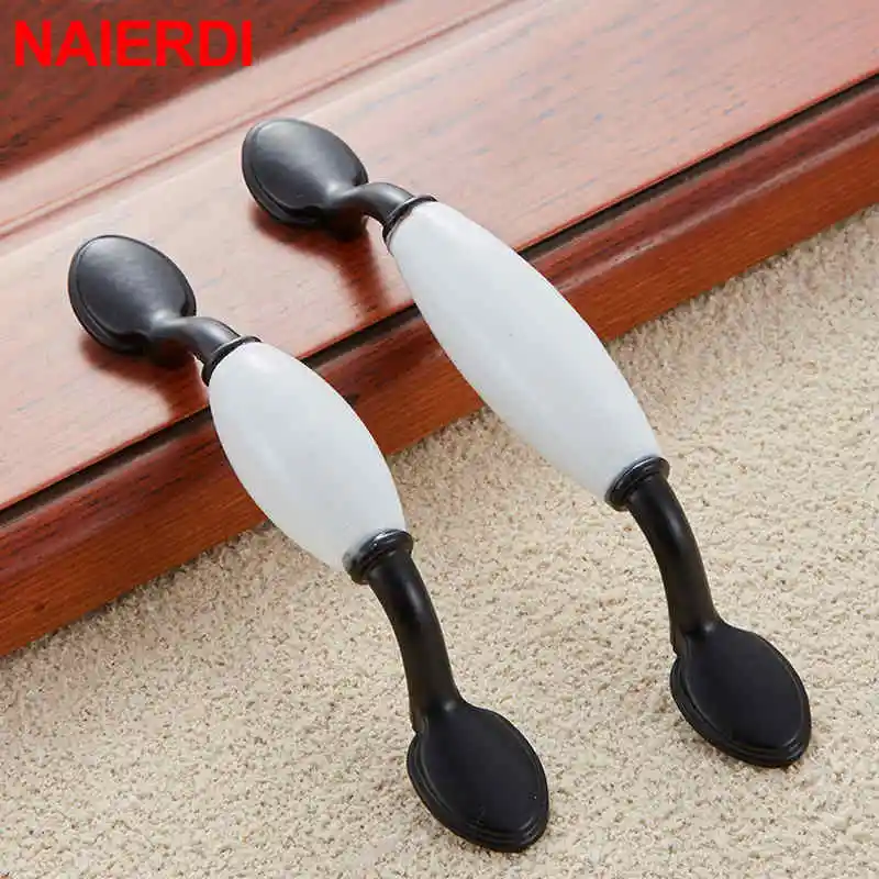 NAIERDI Antique Bronze Ceramic Cabinet Handles Zinc Alloy Drawer Knobs Wardrobe Door Handles Morning Glory European Handle