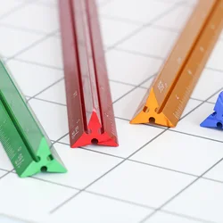 Mirui régua de medição de ferramentas, régua de escala pequena multifuncional triangular escolar de alumínio colorida com 15cm, suprimentos para escritório