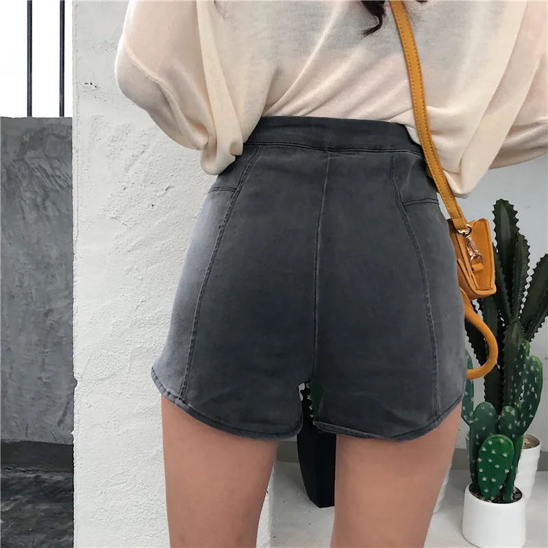 Vintage sexy mini skinny high waist shorts women side zipper booty black denim shorts mujer feminino jean shorts women summer