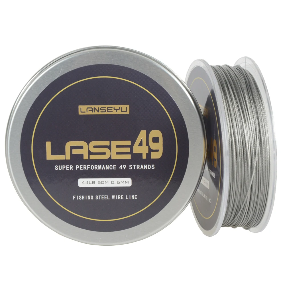 

LANSEYU 50M Fishing stainless steel wire Fishing lines 44LB-70LB 49 strands soft wire line Cover with plastic Waterproof Coating