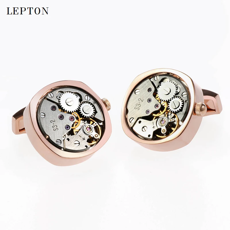 Hot Watch Movement Cufflinks For Mens Shirt Cuffs Cufflink Lepton Stainless Steel Steampunk Gear Watch Mechanism Cuff links