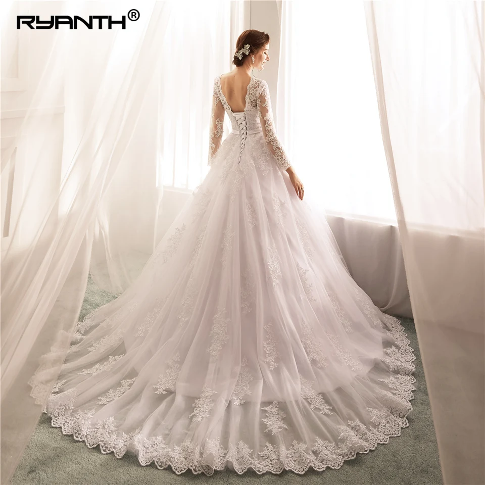 Ryanth Robe De Mariage ลูกไม้แขนยาวชุดแต่งงาน2022สีขาวสาย Vestidos De Novia Vintage Gowns แต่งงาน Brautkleid