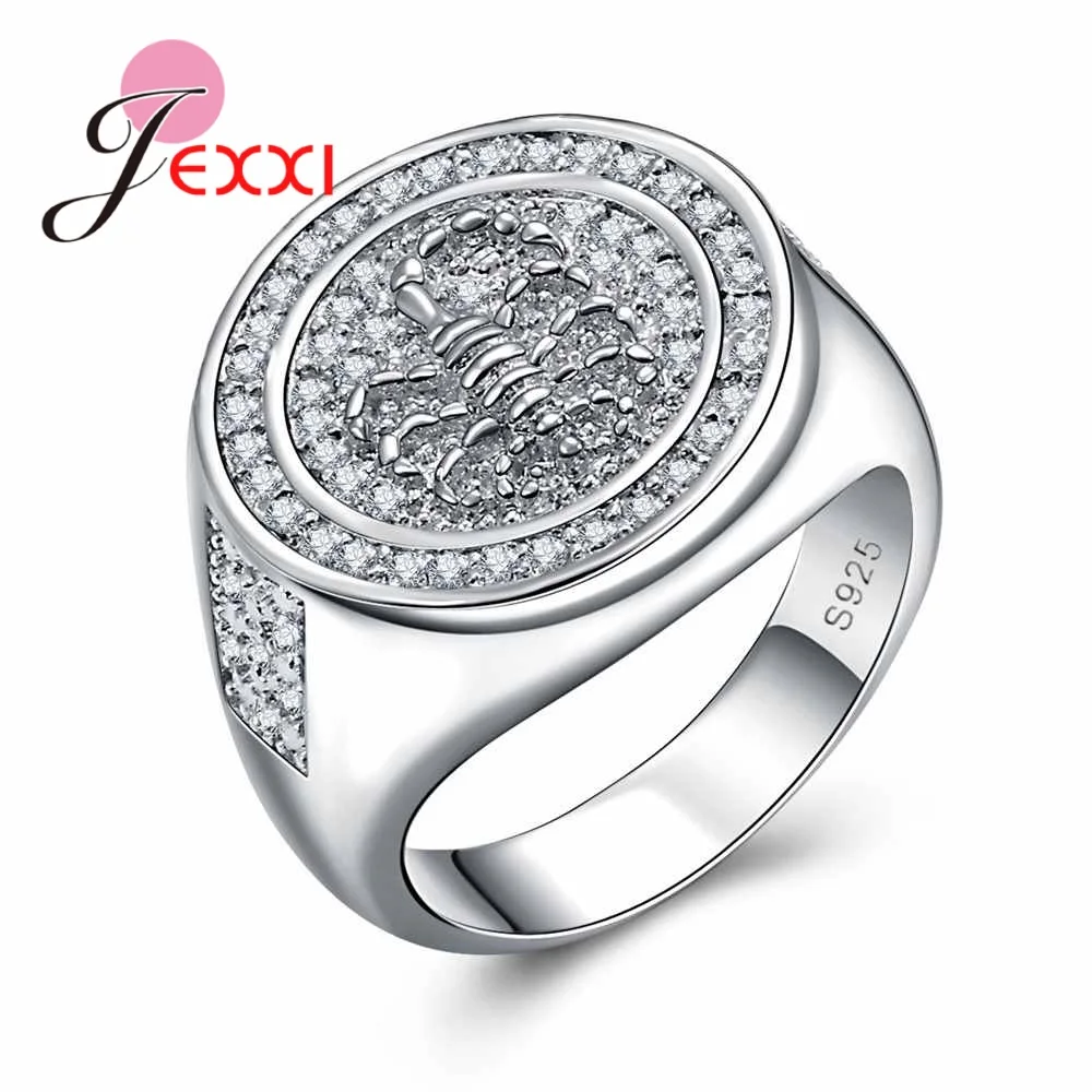 High Quality 925 Sterling Silver  Women Rings Round Retro Female Anel Full White Crystal Wedding Engagement Jewelry