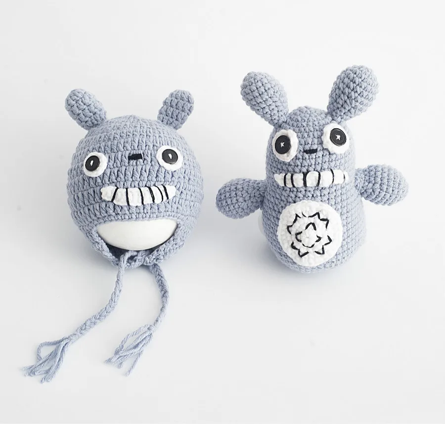 Accesorios de fotografía para recién nacido, gorros bonitos para bebé, conjunto de juguetes de Totoro de dibujos animados, gorro de punto para bebé,