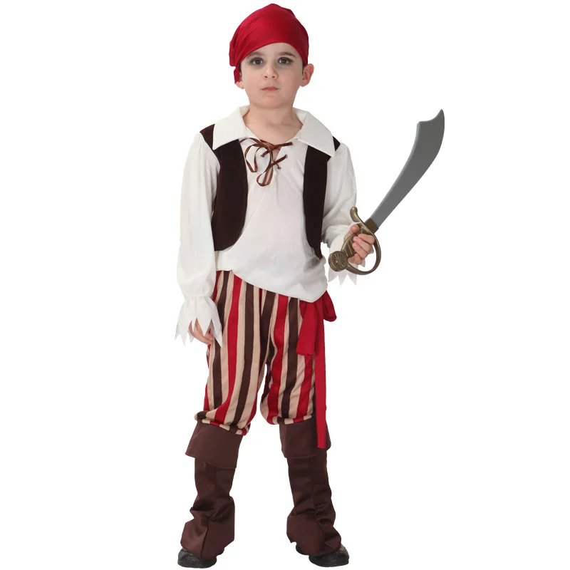 Fantasia infantil do capitão caribe, traje infantil de cabeça vermelha para meninos, cosplay de festa, carnaval, halloween