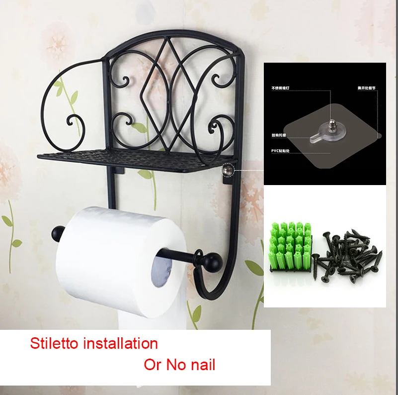 No Drilling European Adhesive Toilet Paper Holder with Bathroom Shelf Organizer Tissue Paper Roll Towel Holder Storage Rack