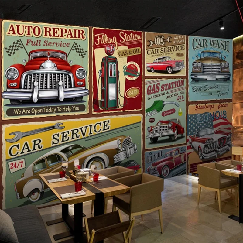 Photo Wallpaper Retro Nostalgic Hand-painted European Style Classic Car Murals Bar Restaurant Background Wall Paper For Walls 3D