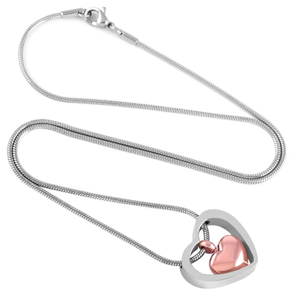 MJD8078 hot sale 316L stainless steel Cremation ash Jewelry rose gold heart urns necklaces