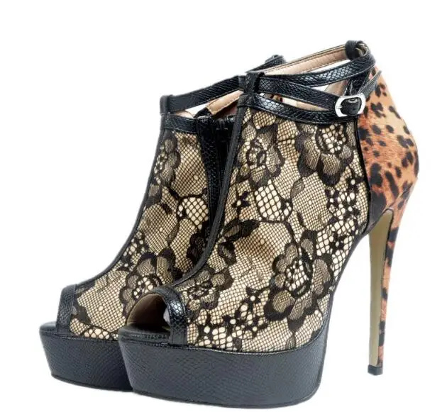 

Top quality women high heels with embroidery sexy pumps peep toe comfortable platform leopard stilettos suit to any situation