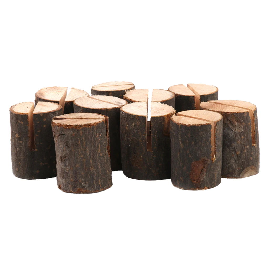 20PCS Mini Wooden Log Place Name Holders Menu Photo Rustic Table Decor Wedding Party Birthday Supplies