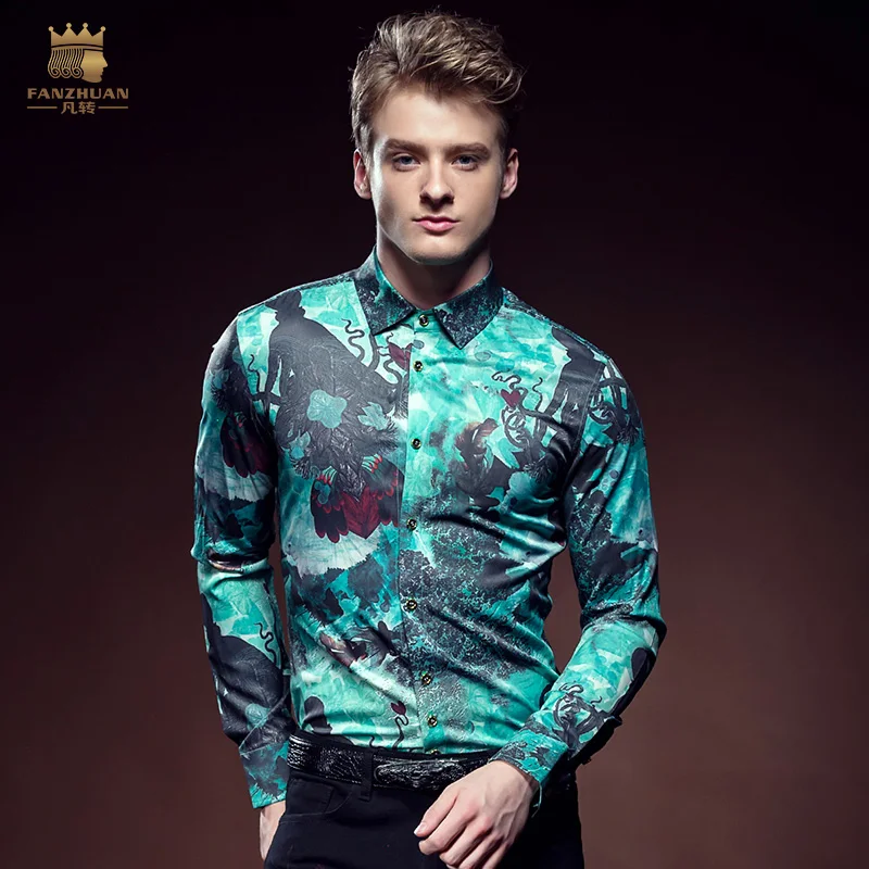 

Free Shipping fashion casual New man male men's long sleeved shirt shirts slim flower dress occupation 612160 Fanzhuan