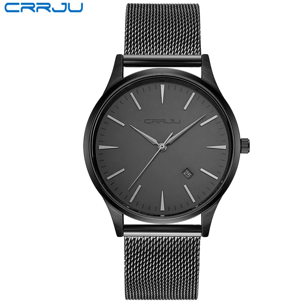 CRRJU black Watch Men Watches Top Brand Luxury Famous Wristwatch Male Clock Black Quartz Wrist Watch Calendar Relogio Masculino