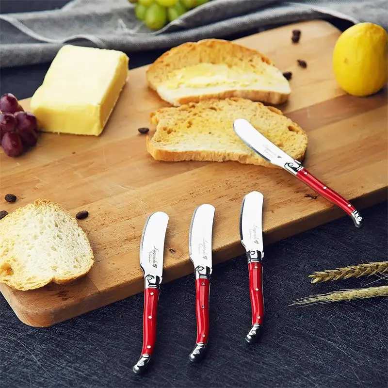 Stainless Steel Butter Knives Laguiole Red Cheese Dessert Jam Spreaders Cutting Bread Butter Tool Plastic Handle Bar Restaurant