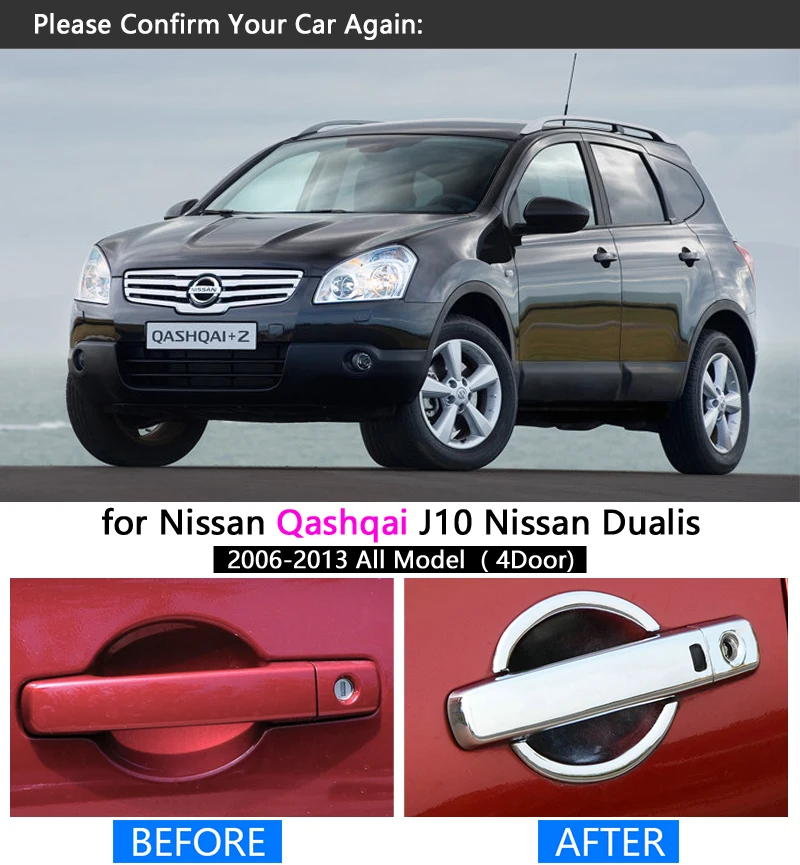 for Nissan Qashqai J10 2006 - 2013 Chrome Handle Cover Trim Dualis 2007 2008 2009 2010 2011 2012 Accessories Sticker Car Styling