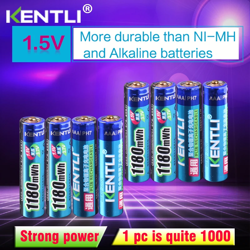 KENTLI 8pcs no memory effect 1.5v 1180mWh AAA polymer lithium li-ion rechargeable batteries aaa battery
