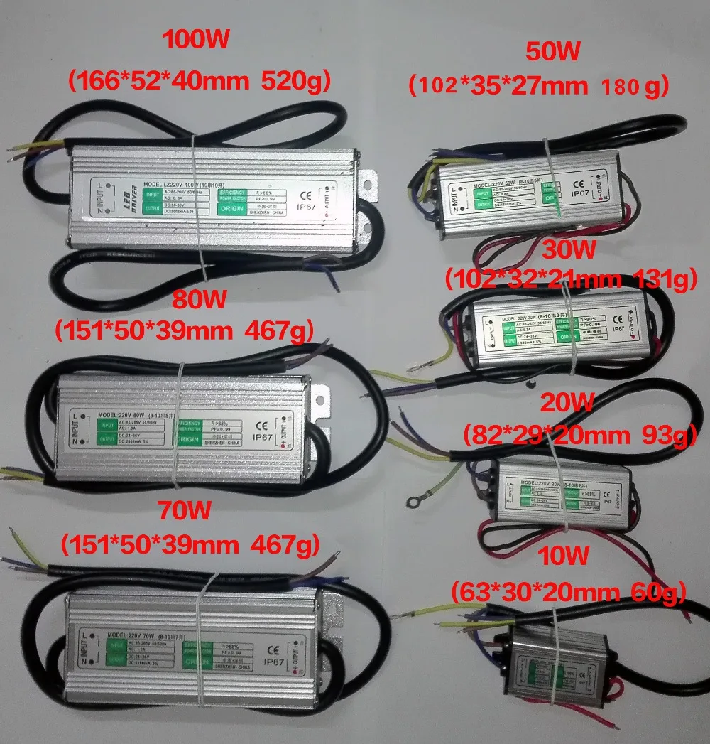 

10W 20W 30W 50W 70W 80W 100W Constant Current Waterproof High Power Led Driver for Led Flood light High bay light