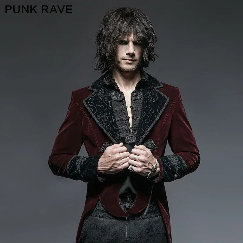 Punk Rave Red Men's steampunk gothic Vampire Jacket Coat Rock Gentle Tailcoat Y635