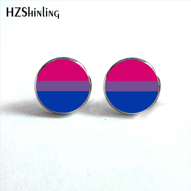 NES-0049  Bi Pride Stud Earrings Earrings Hypoallergenic Ear Nail Gay Pride Jewelry Glass Cabochon Earrings HZ4