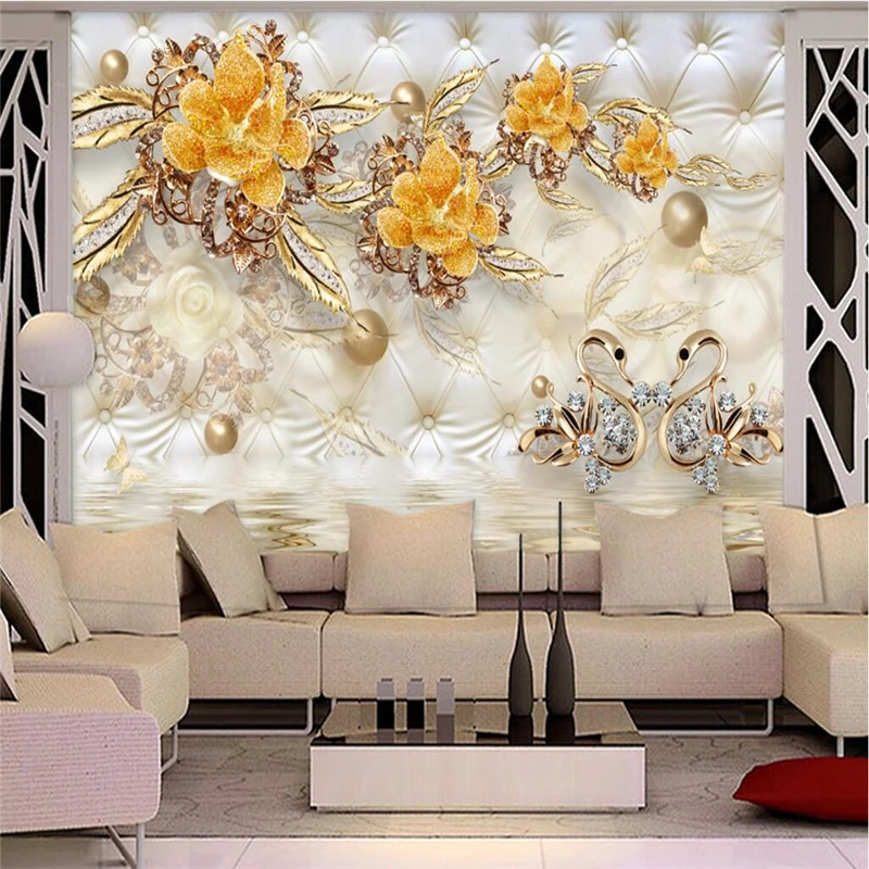 beibehang Wallpaper Mural Wallpaper 3d Luxury Gold Flower Soft Bag Ball Jewelry TV Wall Background Wall papel de parede