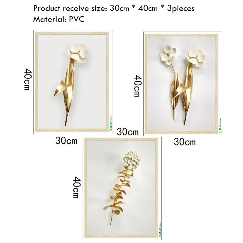 Fake Frame 3D Gold White Flower Wall Sticker Living Room Sofa Background Decoration Wallpaper For Bedroom Decor Removable Mural