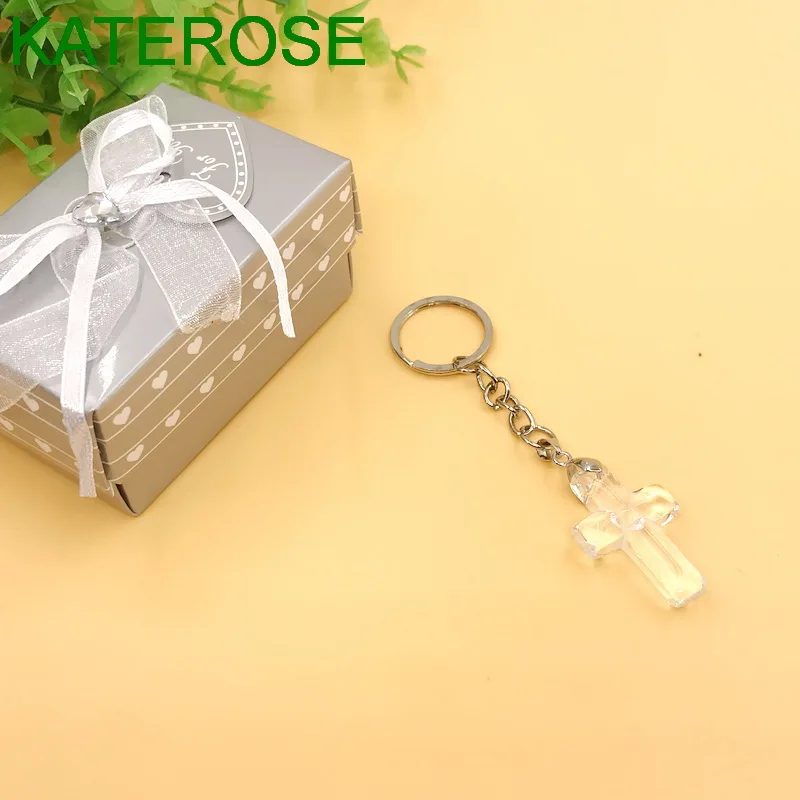 12PCS  Crystal Cross Keychain Church Wedding Favors Crucifix Key Chain Religion Party Giveaways Gift