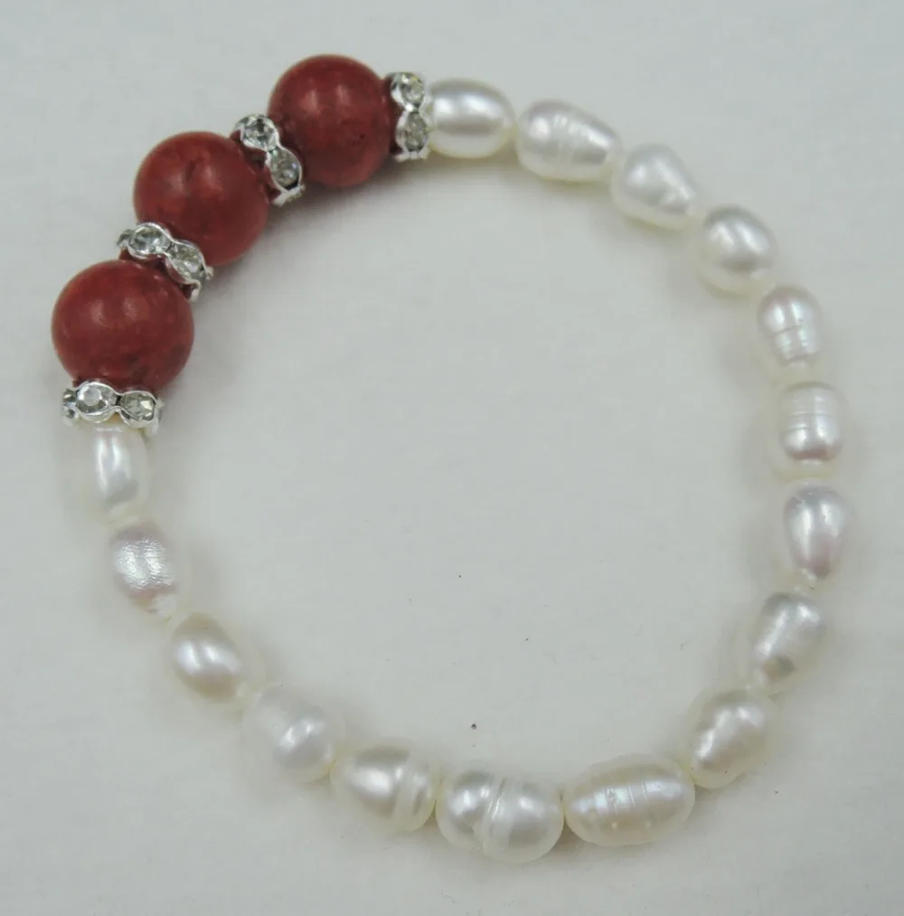 100% nature freshwater pearl bracelet with coral beads