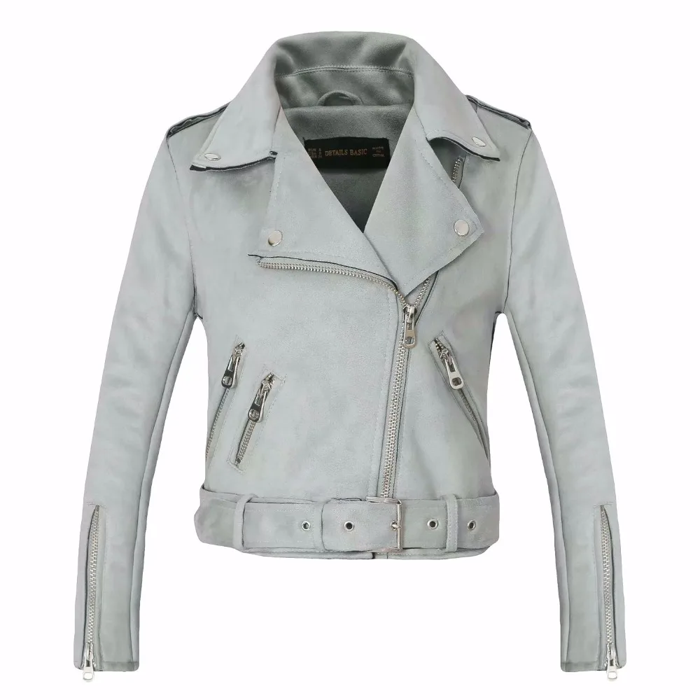 New Fashion Women suede motorcycle jacket Slim brown full lined soft faux Leather female coat veste femme cuir epaulet zipper