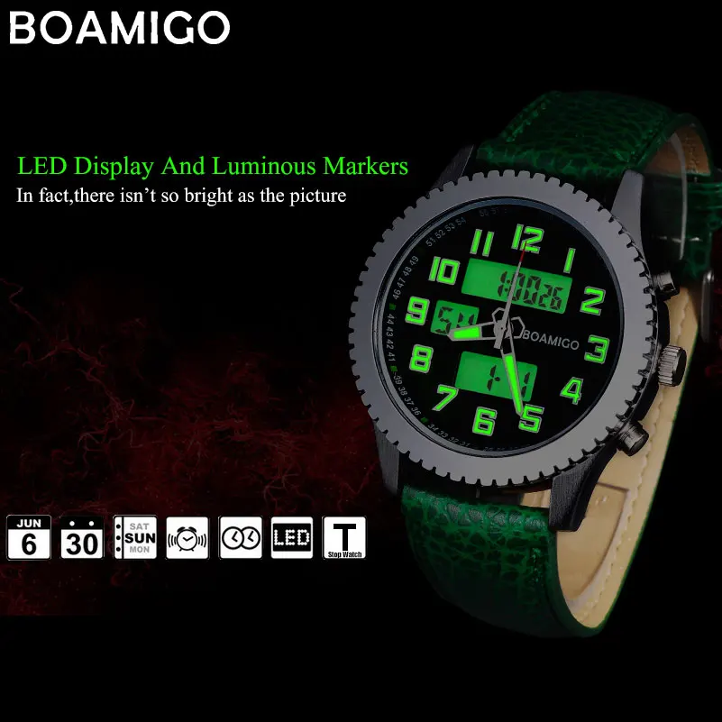 BOAMIGO men sport watches casual military quartz watches brand men\'s leather band wristwatches 30M waterproof relogio masculino