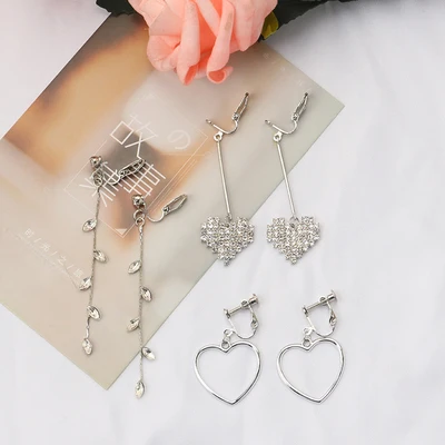 GRACE JUN 3 Pairs /set New Charm Korea Style Clip on Earrings No Pierced for Women Girl Party Wedding Fahsion Ear Clip Wholesale