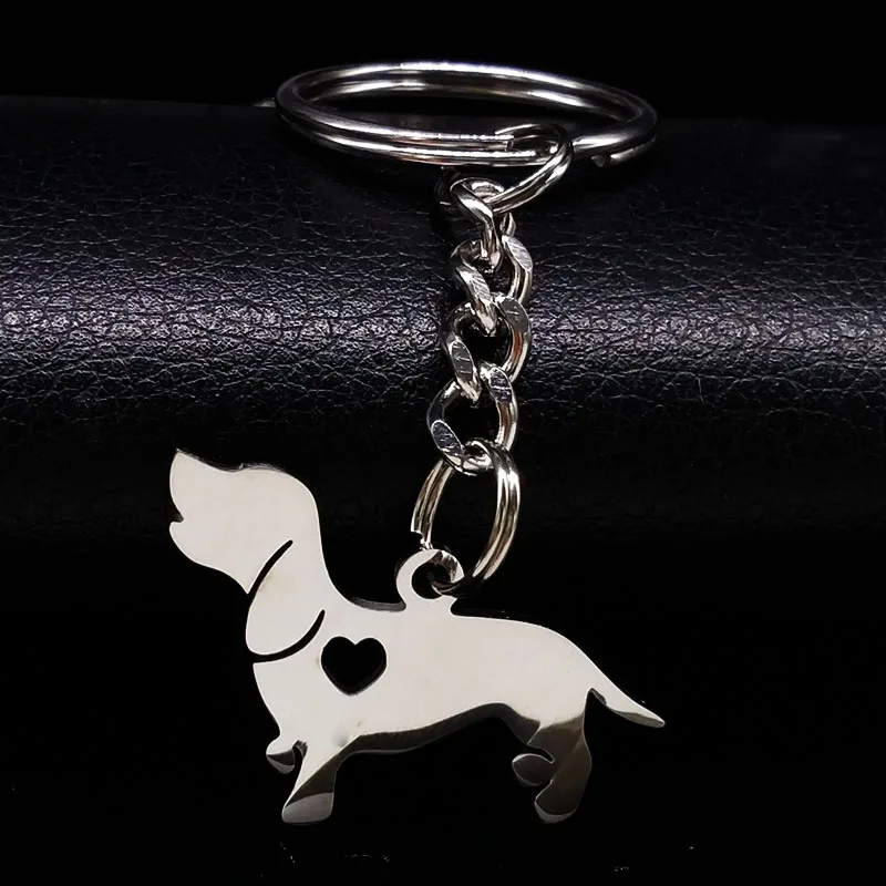 Fashion Dachshund Stainless Steel Keychain for Women Fashion Silver Color Dog Keychain Jewelry porte clef K1353S01