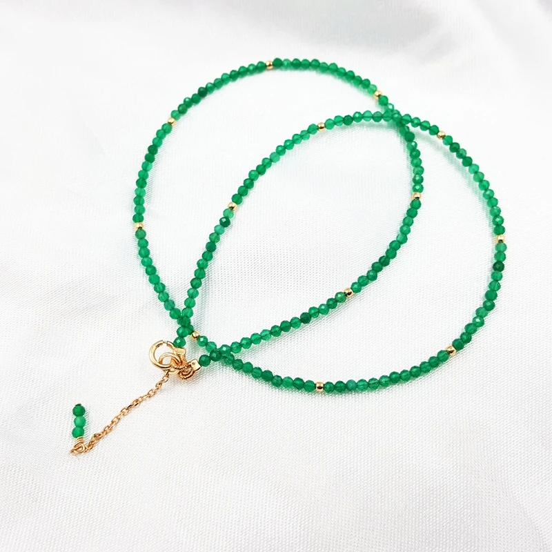 LiiJi Unique Real Green Onyx 2mm Faceted Tiny Beads 925 sterling silver Yellow Gold Color Choker Shining Necklace