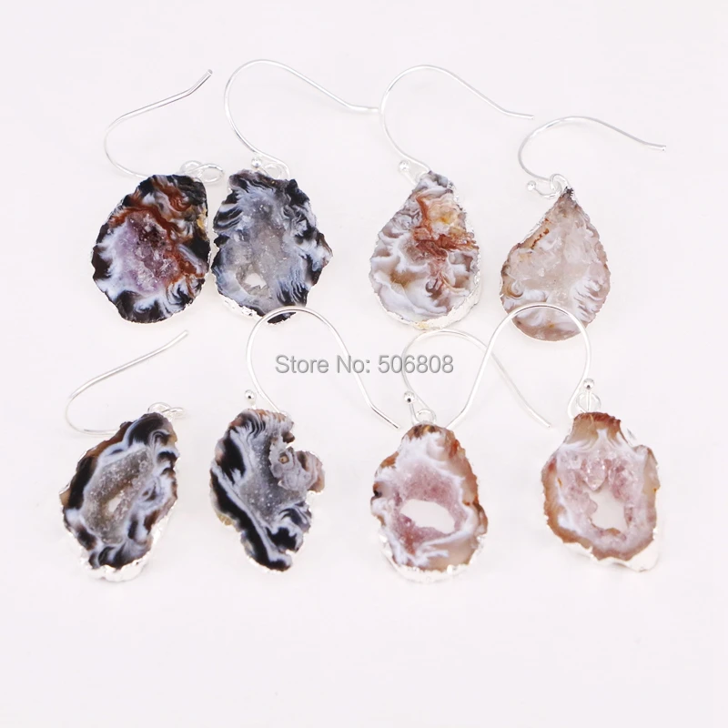 

5Pairs ZYZ296-9274 Special Design Freedom Shape Slices Geode Agates Quartz Earrings For Women Unique Jewelry