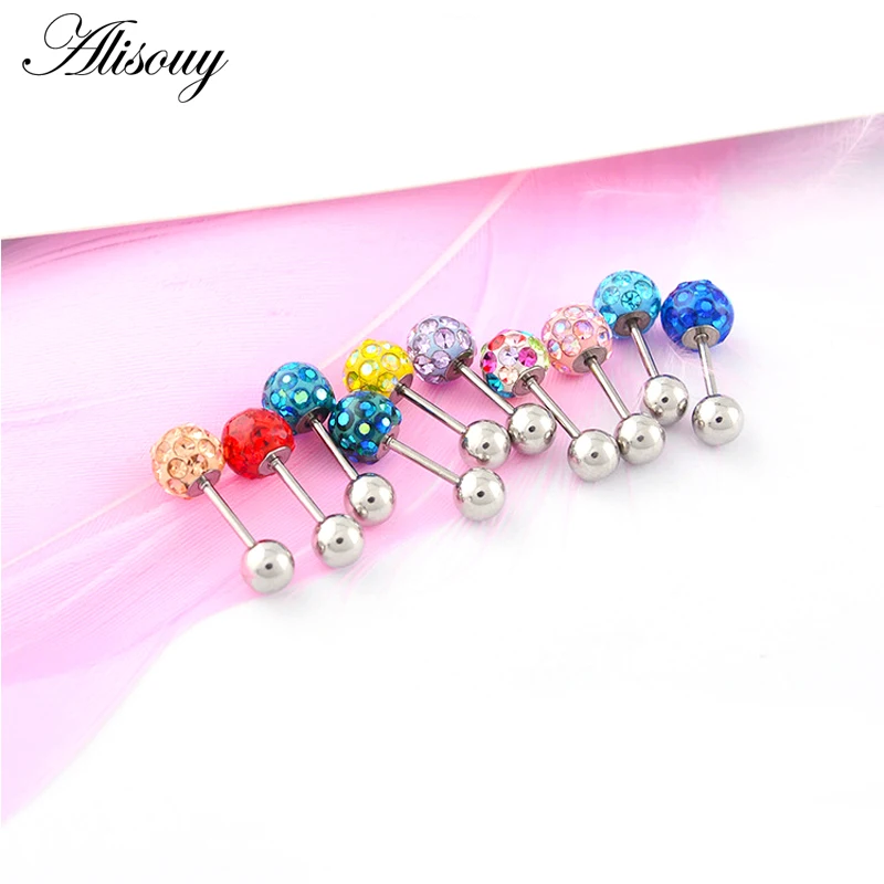 Alisouy 1pc 3/4/5/6mm Envelope Epoxy Crystal ball Helix Tragus Cartilage Barbell Ear plugs Studs Earrings Piercings Body Jewelry