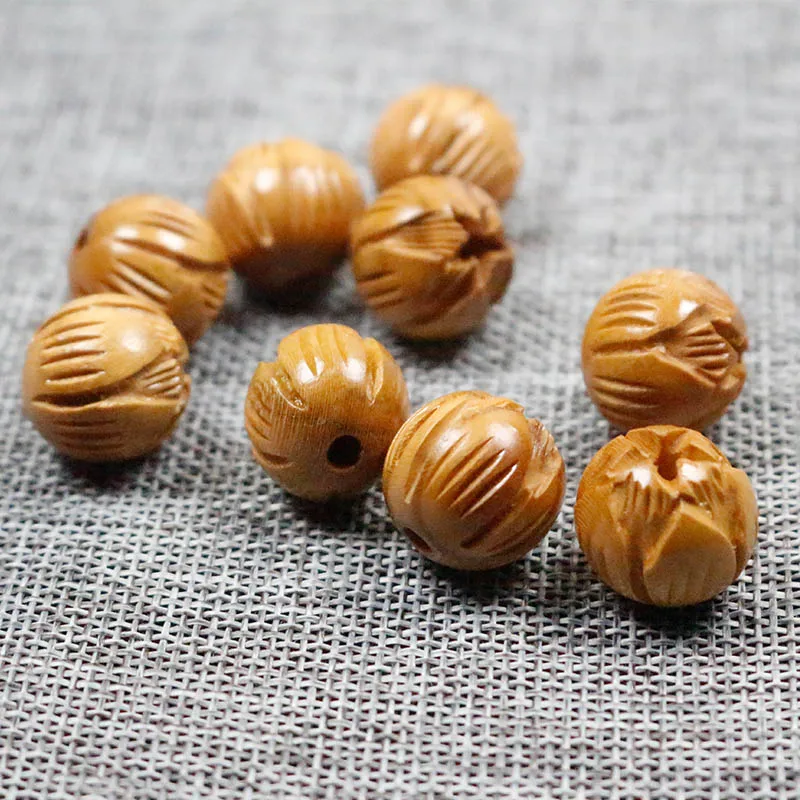 10pcs/lot Natural Wooden Handcraft Lotus Shape Spacer Beads 8 10 12 15 18mm Carved Peach Wood Beads DIY Bracelets Jewelry Making