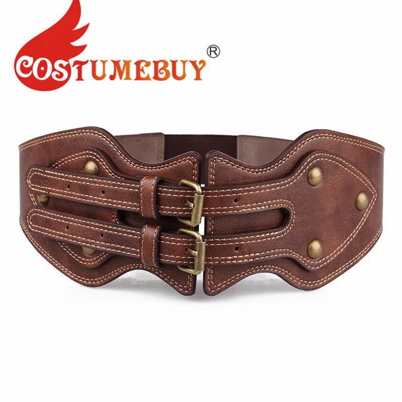 

CostumeBuy Womens Leather Needle Buckle Elastic Wide Belt Genuine Medieval Lady Belt L920