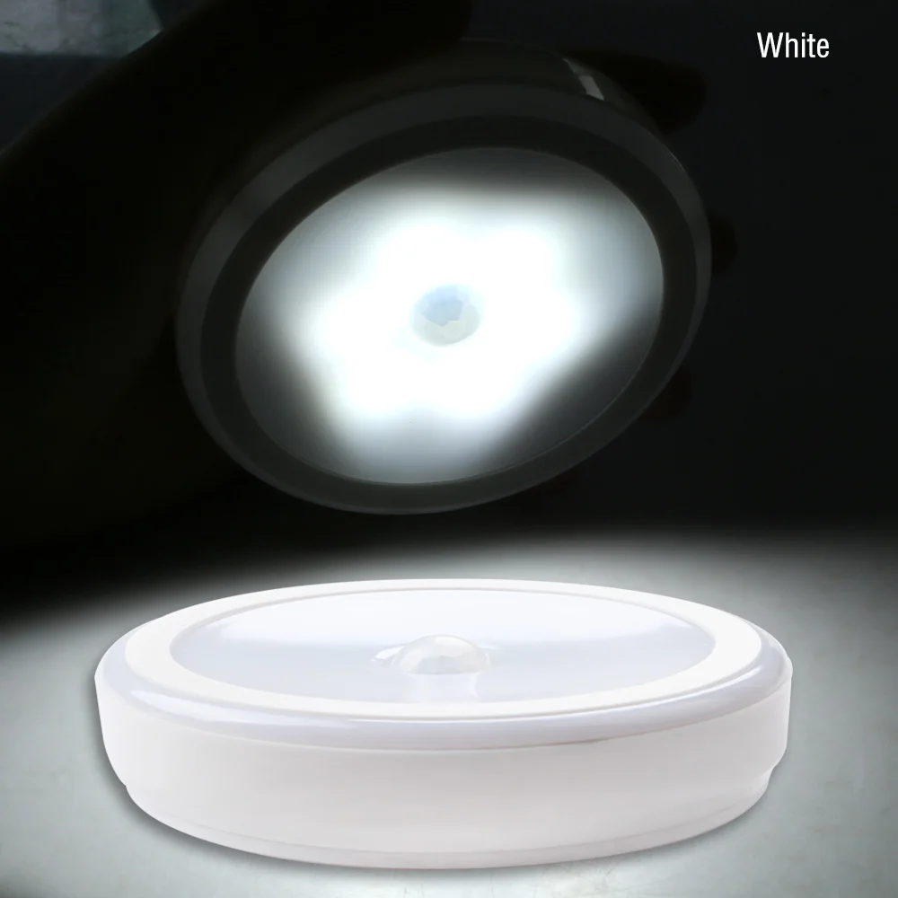 6LED czujnik ruchu na podczerwień PIR lampka nocna bezprzewodowa sterowanie magnetyczne oszczędność energii kinkiet ścieżka szafka ciepły biały/biały