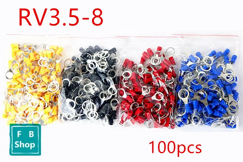 

RV3.5-8 Black Ring insulated terminal cable Crimp Terminal suit 2.5-4mm2 Cable Wire Connector 100PCS/Pack RV3-8 RV