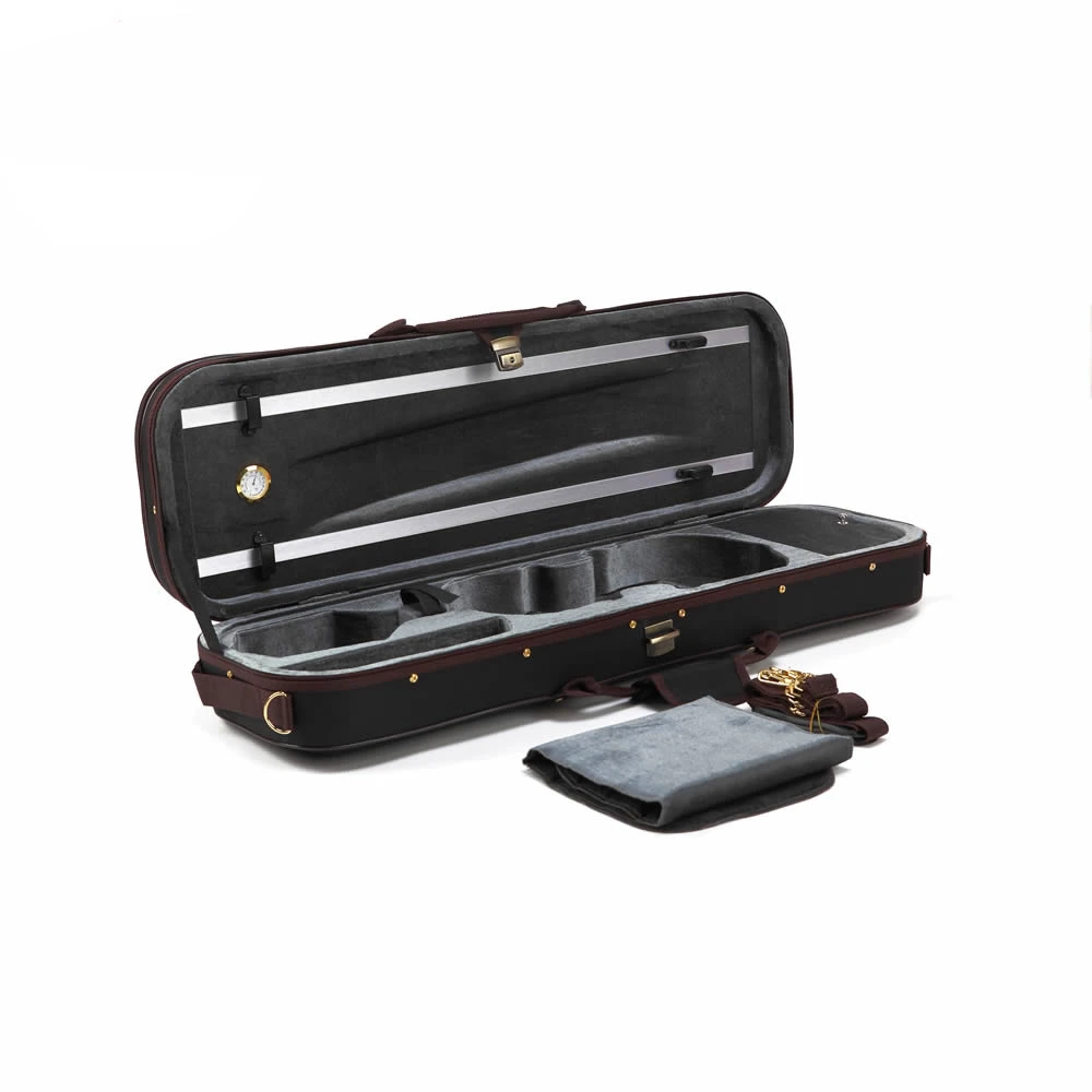 High Grade Pleuche Rectangle Violin Case 4/4 3/4 1/2 1/4 with Hygrometer Black Oxford Buit-in High Quality Violino Case TONGLING