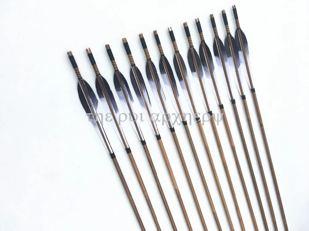 6/12/24pcs Handmade Bamboo Arrows Eagle Feather Shaft Diameter 8mm Steel Arrowheads for Long Bow and Recurve