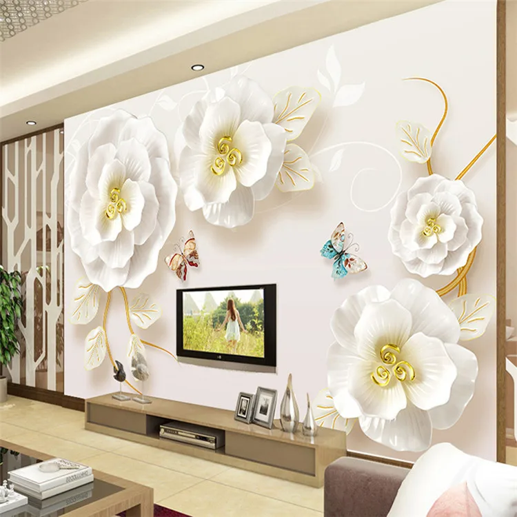 

Custom Photo Wallpaper Murals 3D Embossed Rose Living Room TV Background Wall Painting Non-woven Wallpaper Murales De Pared 3D