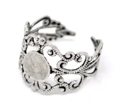 Free shipping 20pcs Silver Tone Adjustable Filigree Cabochon Ring Base Blank Settings US8 Jewelry Findings