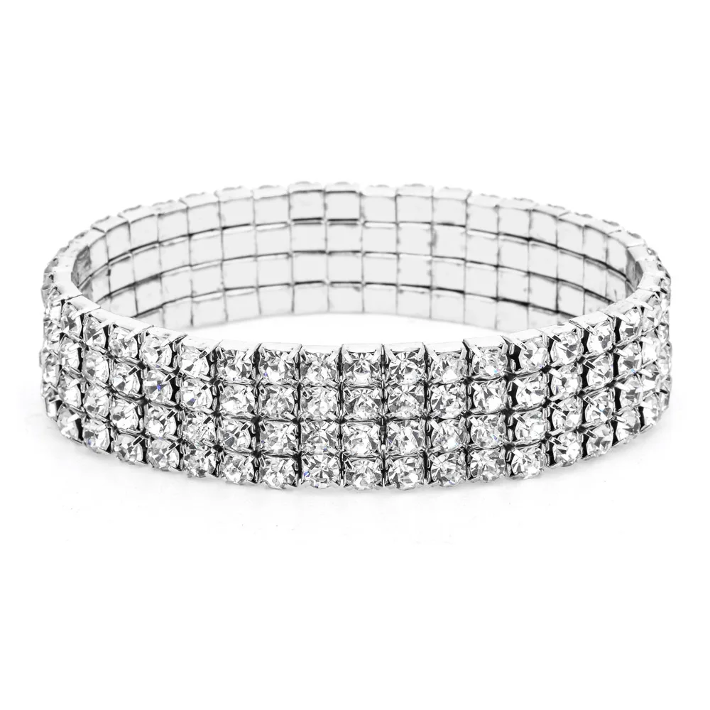 Silver Color Full Rhinestone Elastic Anklets for Women