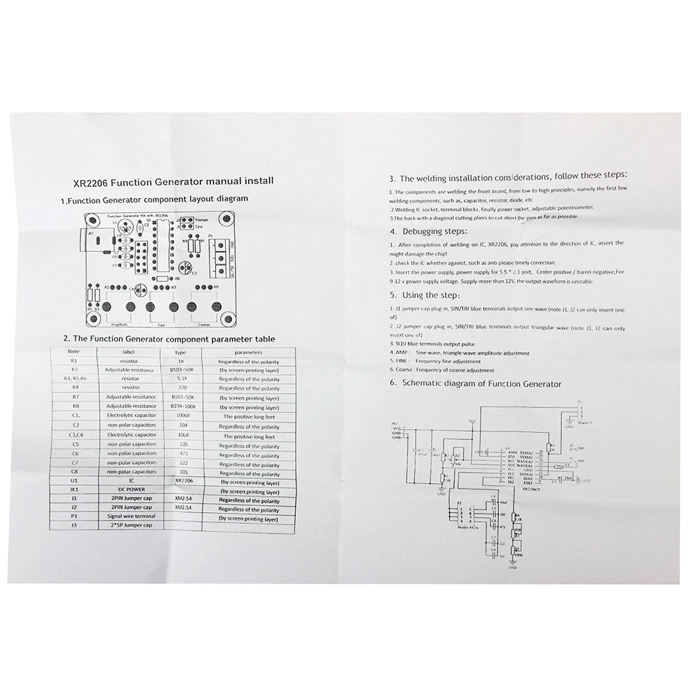 XR2206 Fungsi Generator Sinyal DIY Kit Sinus Segitiga Gelombang Persegi 1HZ-1MHZ DDS dengan Manual